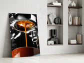 Coffee panel against a moody dark-painted accent wall