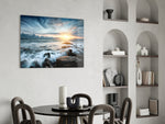 Seascape glass print bringing coastal edge to a hospitality interior