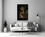 Close-up detail of gold-koi lotus pond behind glass