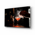 Cocktail glass wall art in a modern high-end bar