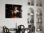 Bar glass print bringing dining edge to a moody dining room