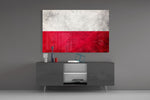 Flag of Poland glass wall art catching light to reveal its painted plaster