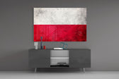 Flag of Poland glass wall art catching light to reveal its painted plaster