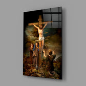 Christian devotional panel anchoring a home library wall