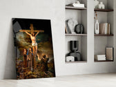 Sacred panel against a moody dark-painted accent wall