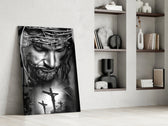 Sacred panel against a moody dark-painted accent wall