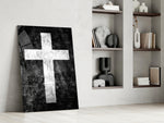 Sacred panel against a moody dark-painted accent wall