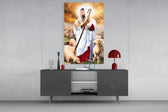 Jesus glass wall art catching light to reveal its painted lamb
