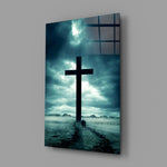 Sacred landscape panel anchoring a home library wall