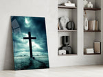 Sacred panel against a moody dark-painted accent wall