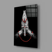 Sacred portrait panel anchoring a home library wall