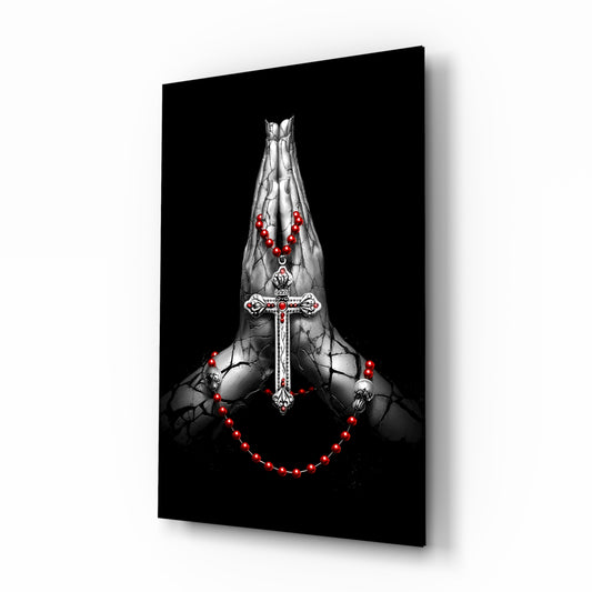 Cross glass wall art in a modern study