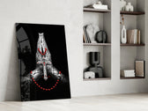 Sacred panel against a moody dark-painted accent wall