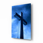 Cross glass wall art in a modern study