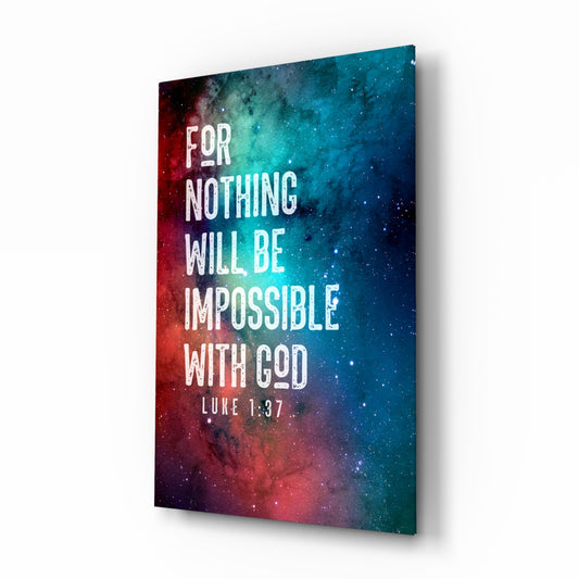 Nothing Impossible glass wall art in a modern study