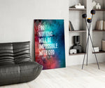 Scripture glass print bringing devotional edge to a moody bedroom