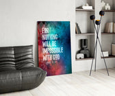 Scripture glass print bringing devotional edge to a moody bedroom