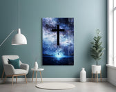 Cross artwork styled in a creative loft interior
