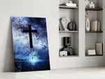 Sacred panel against a moody dark-painted accent wall
