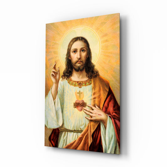 Jesus glass wall art in a modern study