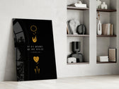 Scripture panel against a moody dark-painted accent wall