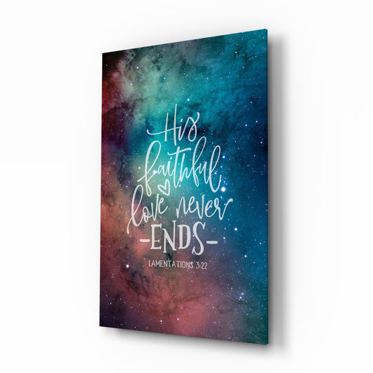 Faithful Love glass wall art in a modern study