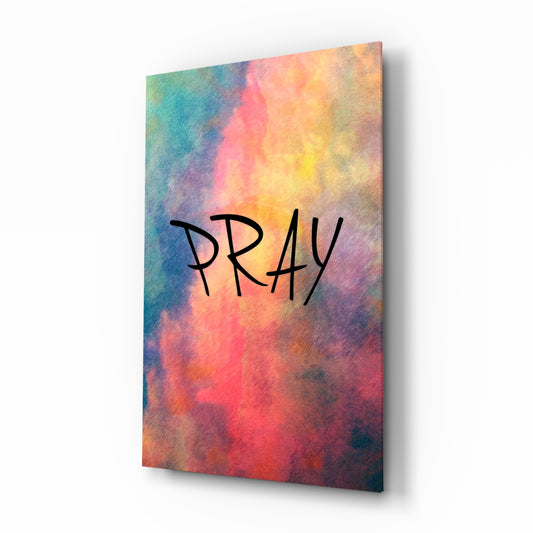 Pray glass wall art in a meditation room
