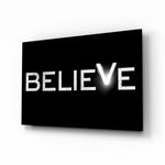 Believe glass wall art in a modern study