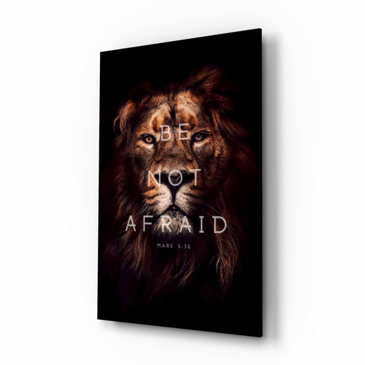 Lion glass wall art in a modern study