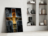 Sacred panel against a moody dark-painted accent wall