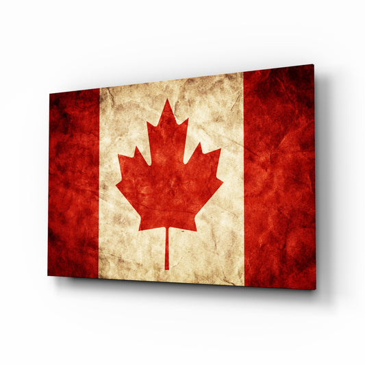 Flag of Canada glass wall art in a modern home office