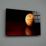 Sports memorabilia panel anchoring a man cave wall