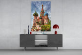 Saint Basil's Cathedral glass wall art catching light to reveal its painted domes