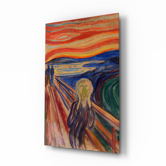 Scream glass wall art in a modern study