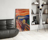 Expressionist glass print bringing art-history edge to a designer office
