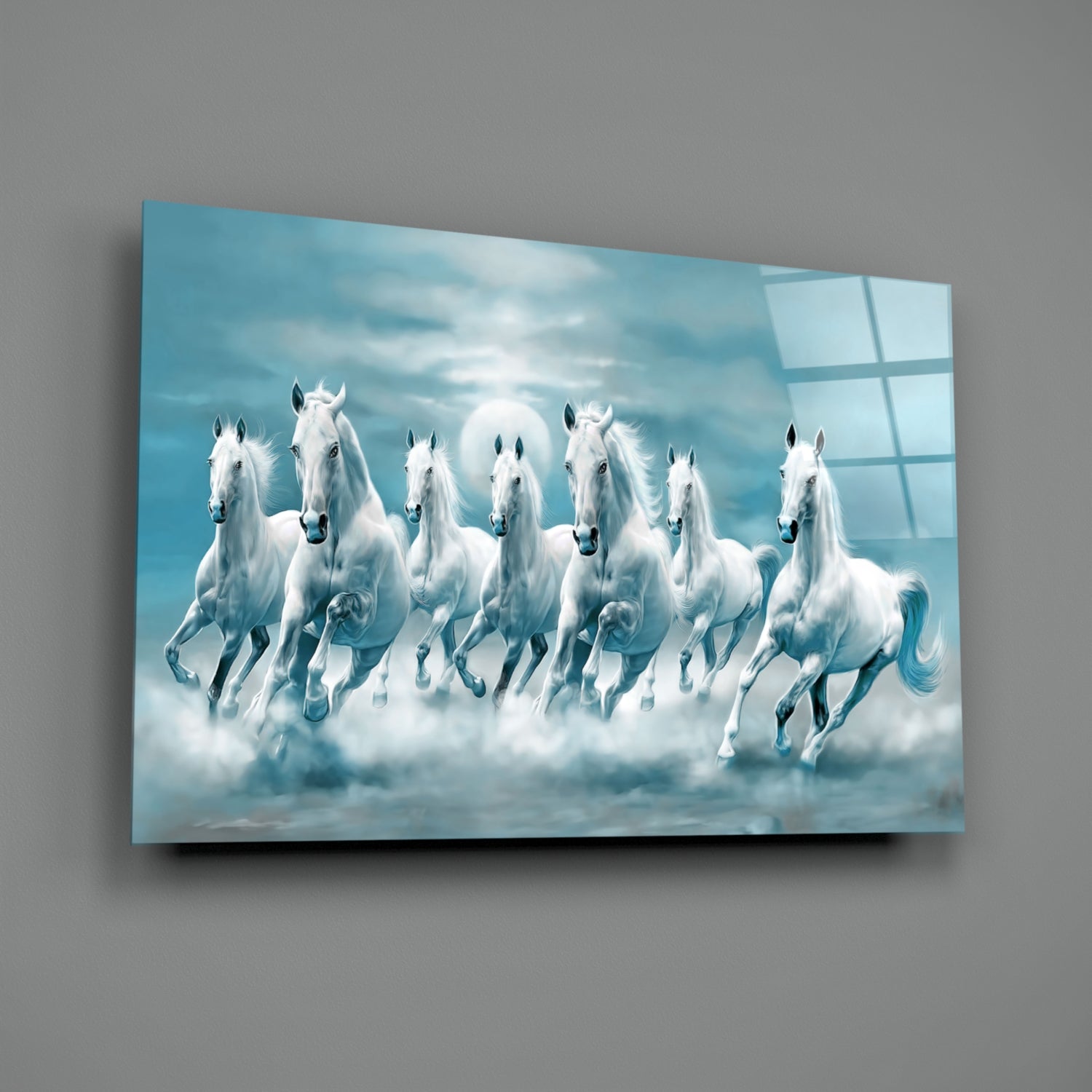 White Horses Glass Wall Art.