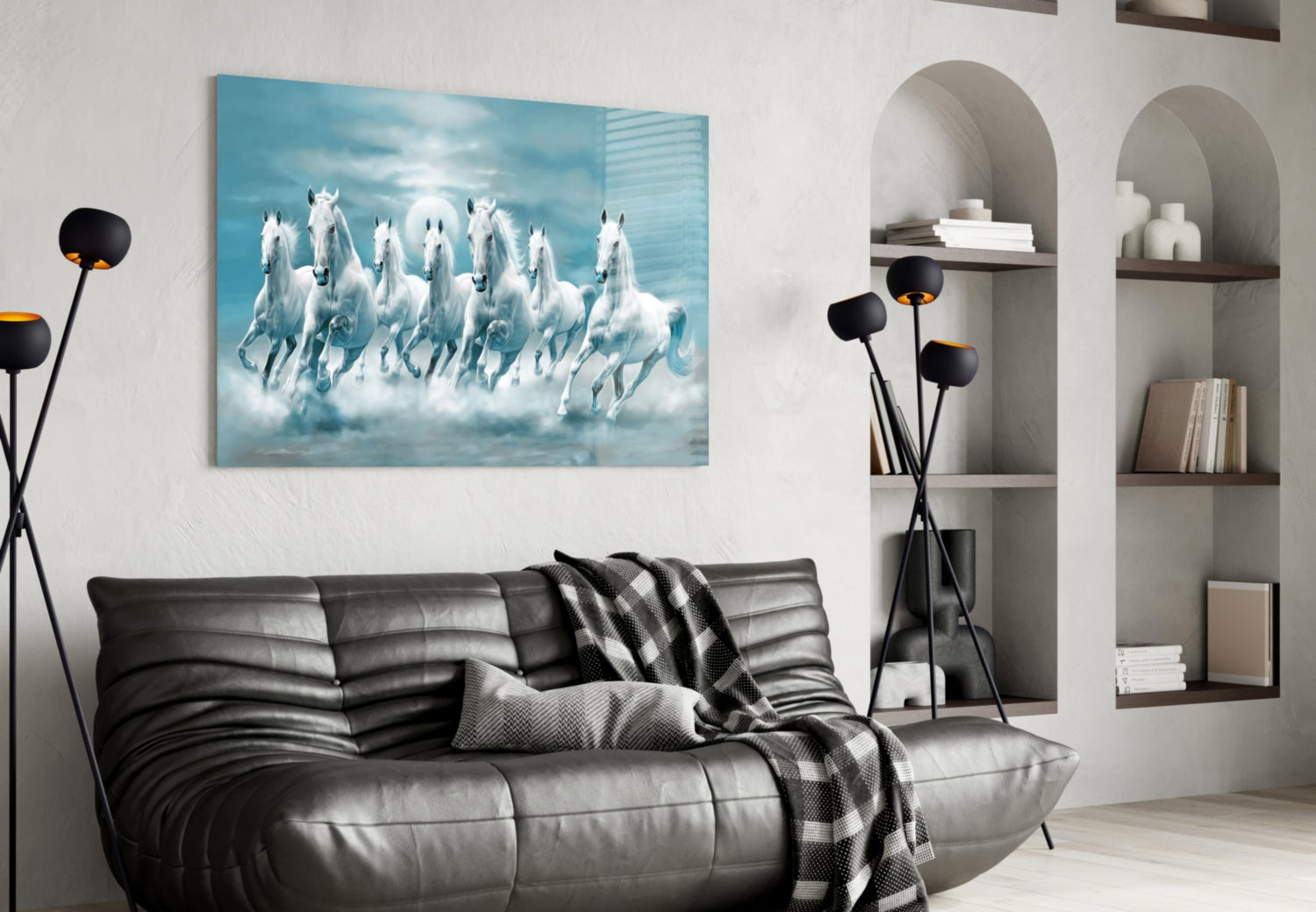 White Horses Glass Wall Art.