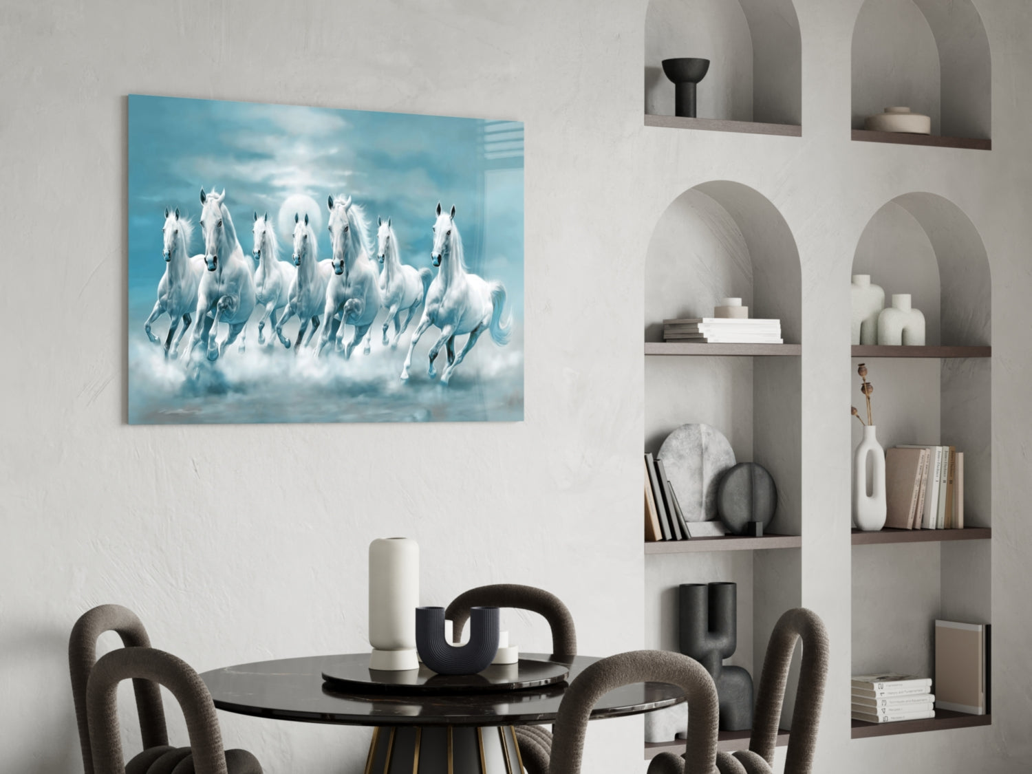 White Horses Glass Wall Art.