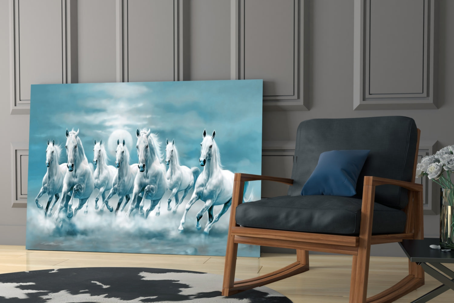 White Horses Glass Wall Art.