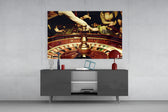 Gamble glass wall art catching light to reveal its painted felt