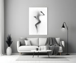 Close-up detail of frosted-glass woman silhouette behind glass