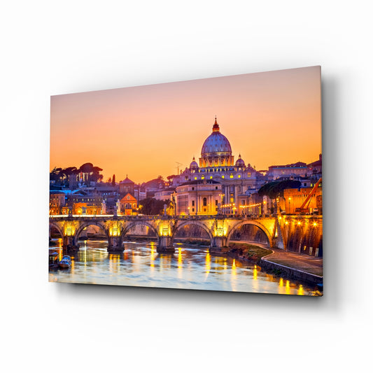 St. Peter's Basilica glass wall art in a modern living room