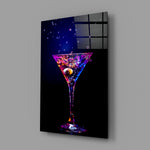 Neon-bar panel anchoring a kitchen island wall