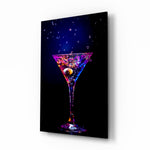 Cocktail glass wall art in a modern high-end bar