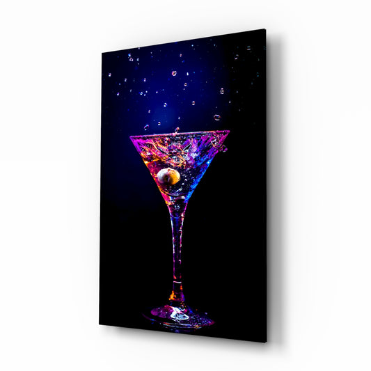 Cocktail glass wall art in a modern high-end bar
