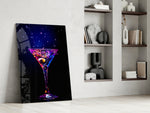 Neon panel against a moody dark-painted accent wall