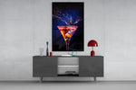 Cocktail glass wall art catching light to reveal its painted splash