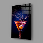 Neon-bar panel anchoring a kitchen island wall