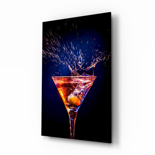 Cocktail glass wall art in a modern high-end bar