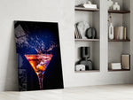 Neon panel against a moody dark-painted accent wall
